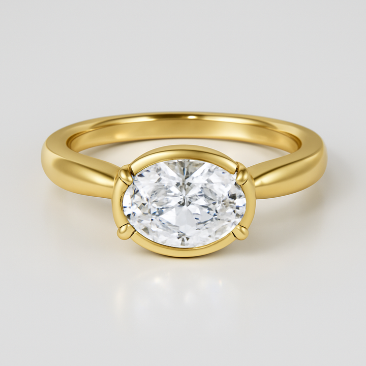 Oval Cut Lab Grown Diamond Bezel Set Engagement Ring with Claw Prongs