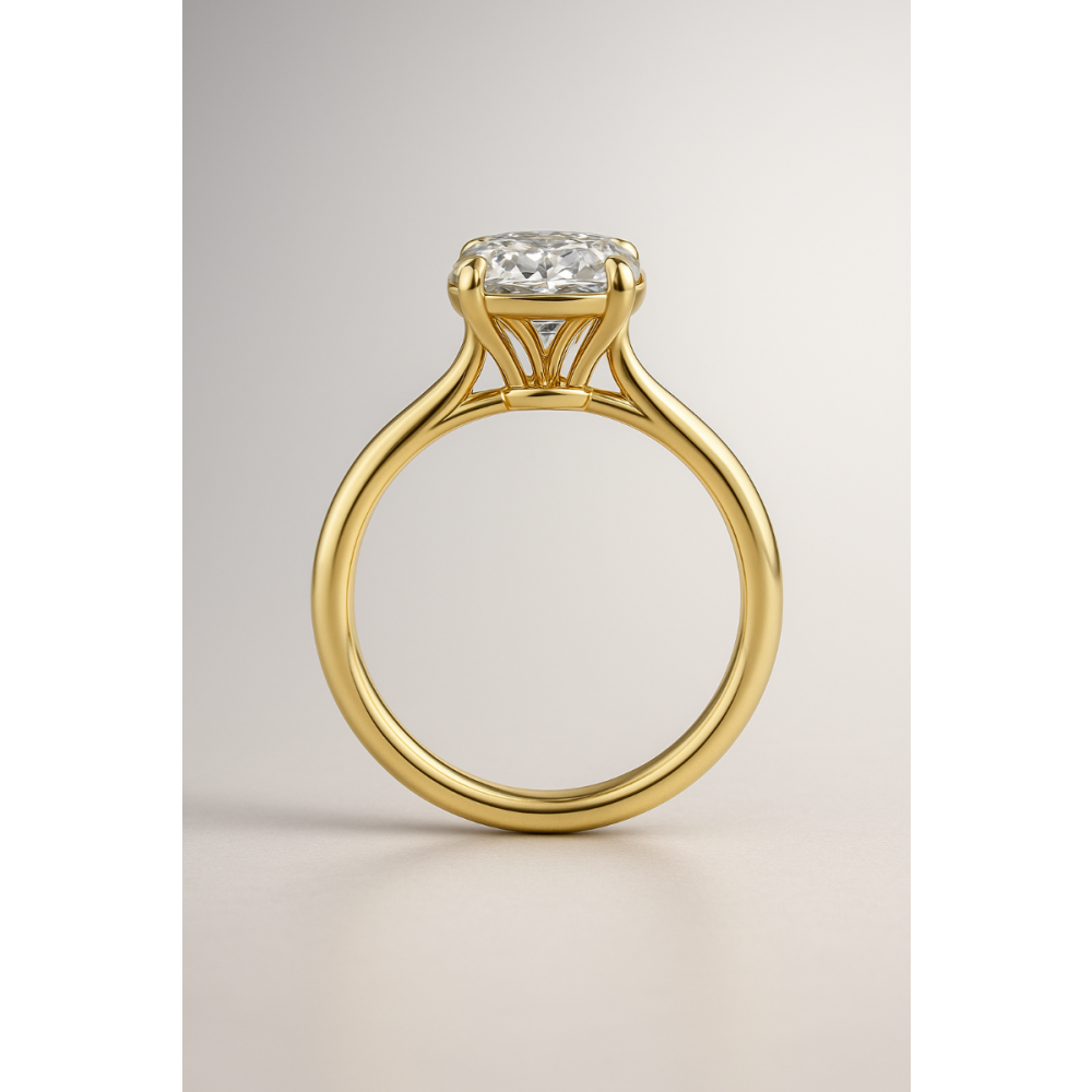 Oval Cut Lab Grown Diamond Bezel Set Engagement Ring with Claw Prongs