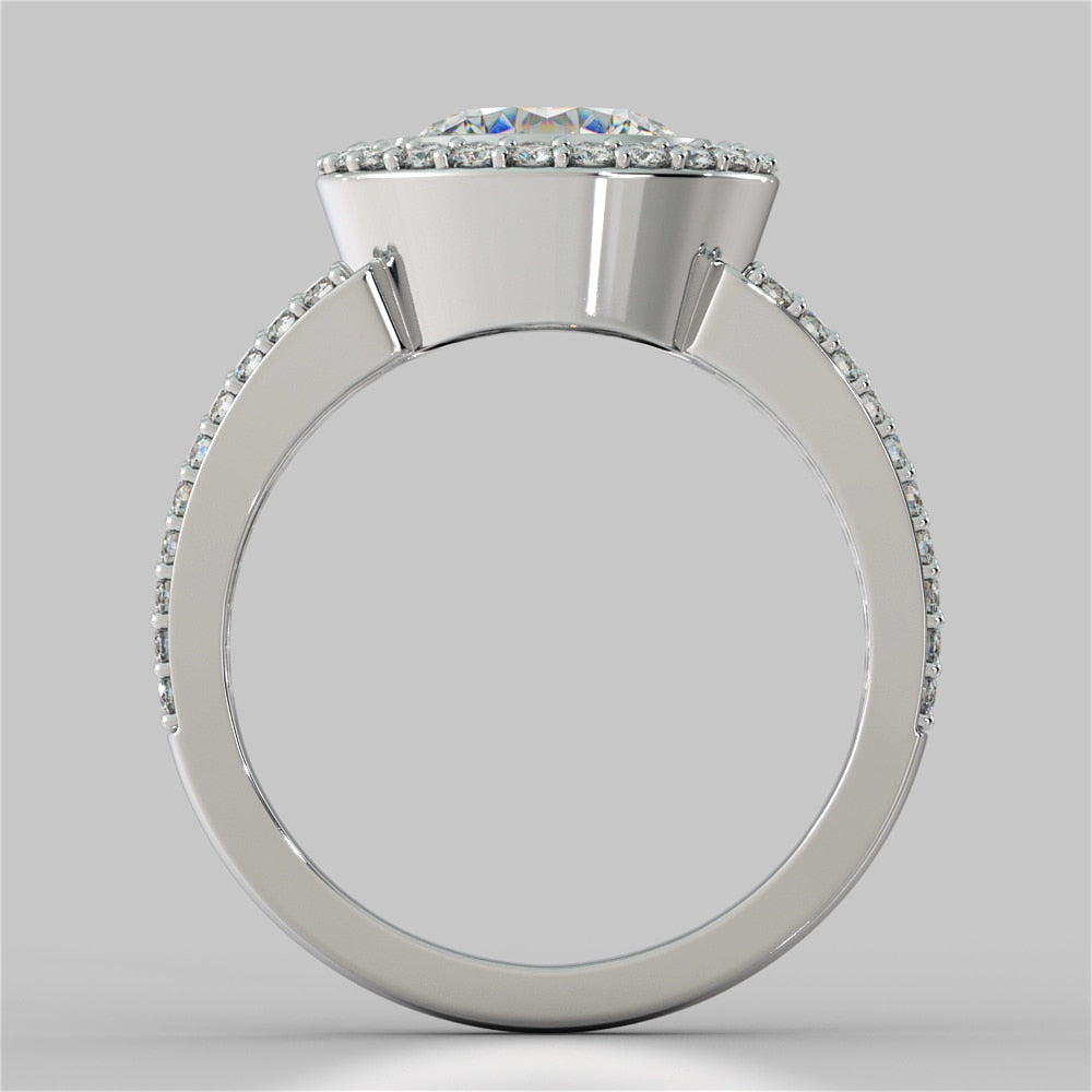 2.0CT Round Cut Lab Grown Diamond Split Shank Halo Engagement Ring