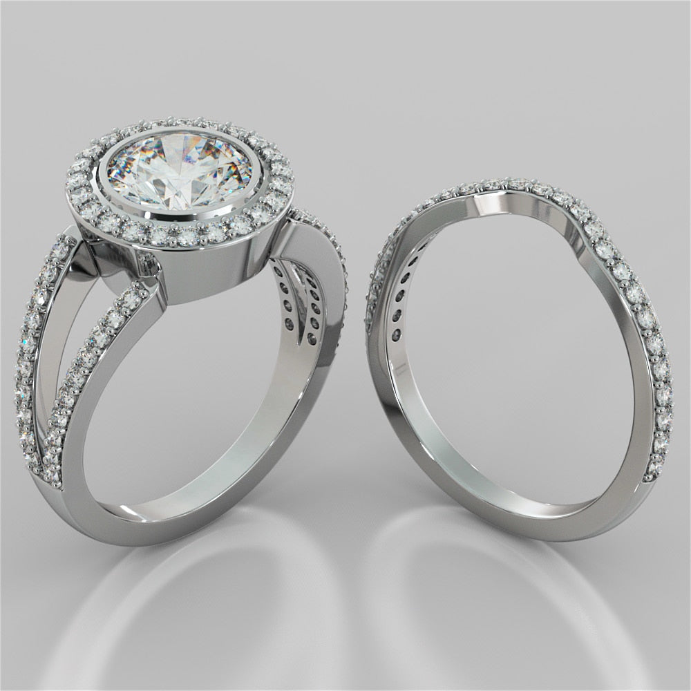 2.0CT Round Cut Lab Grown Diamond Split Shank Halo Engagement Ring
