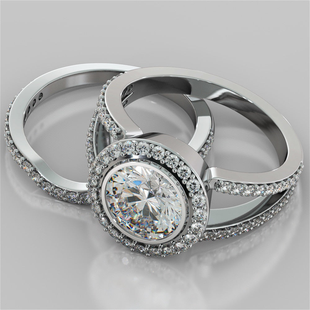 2.0CT Round Cut Lab Grown Diamond Split Shank Halo Engagement Ring