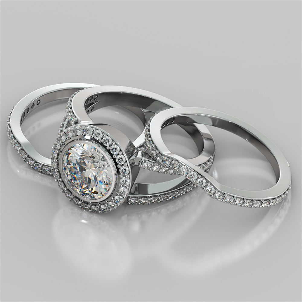 2.0CT Round Cut Lab Grown Diamond Split Shank Halo Engagement Ring