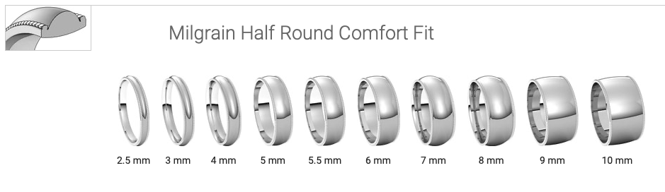 Milgrain Comfort Fit Half Round Band