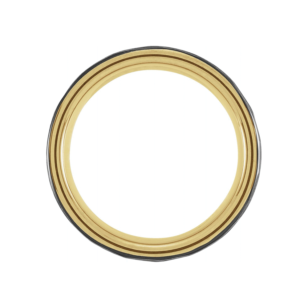 Black & 18K Yellow Gold PVD Tungsten 8 mm Grooved Band With Hammer Finish