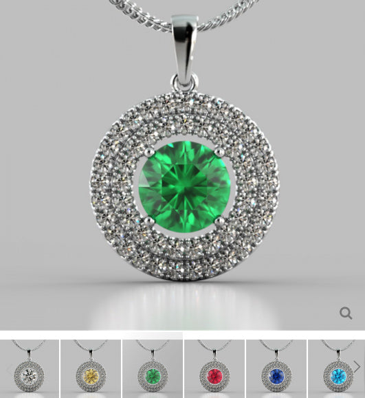 Round Cut Double Pave Style Halo Pendant
