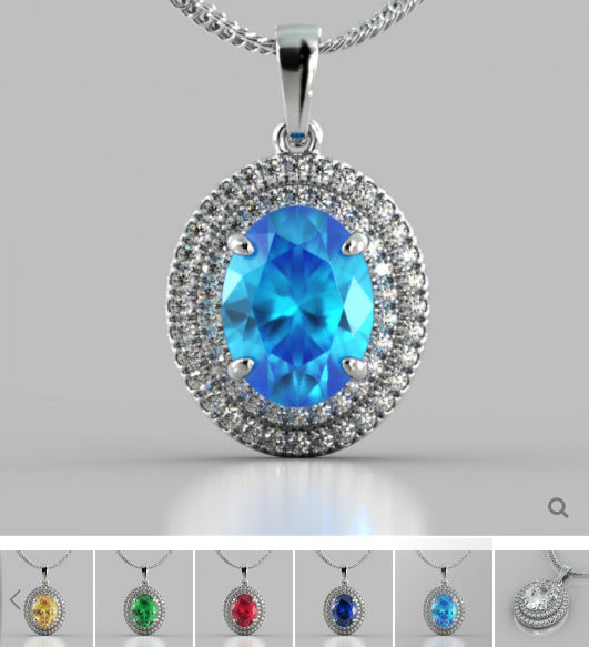 Oval Cut Prong Set Double Tier Halo Pendant