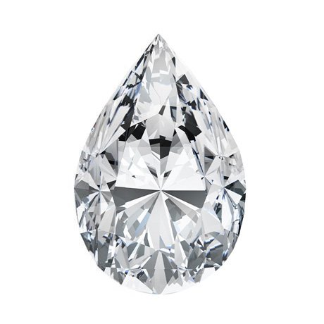 Teardrop-shaped diamond on a white background