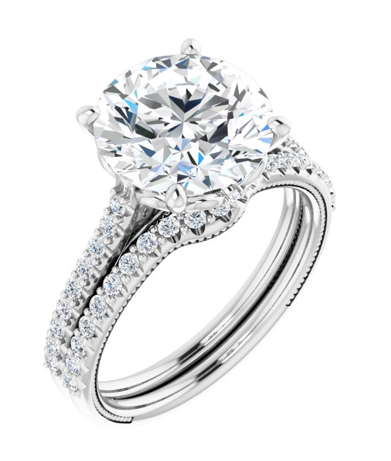 Round Cut Lab Grown Diamond Cathedral Engagement Ring