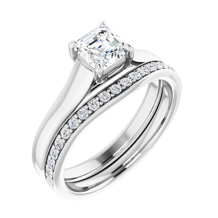 Asscher Cut Lab Grown Diamond Cathedral Engagement Ring