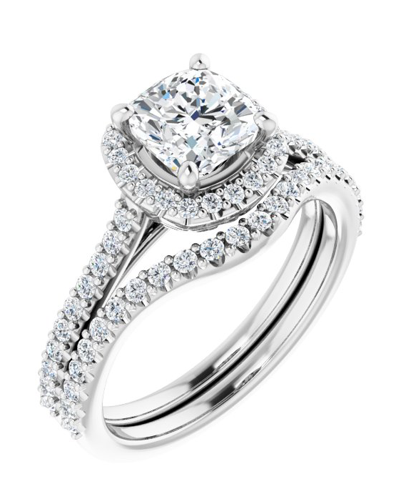2.80CTW Cushion Cut Tulipset-Halo Lab Grown Diamond Engagement Ring