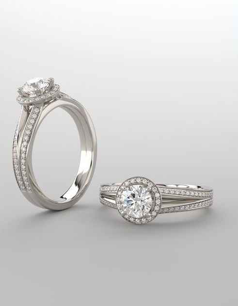 2.22CTW Lab Grown Diamond Round Cut Halo Engagement Ring With Split Shanks