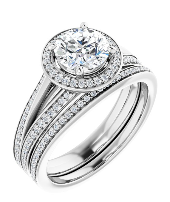 2.22CTW Lab Grown Diamond Round Cut Halo Engagement Ring With Split Shanks