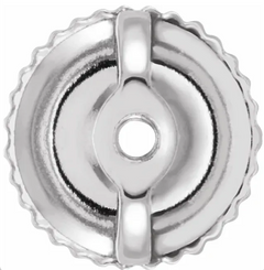 Silver charm with a circular design on a white background
