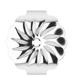 Silver flower-shaped object on a white background