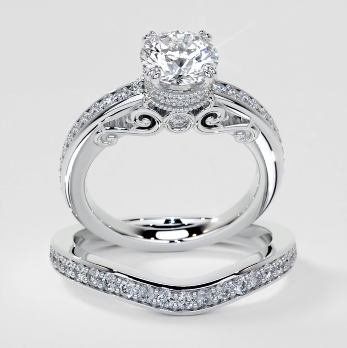 1.5Ct Round Cut Lab Grown Diamond VVS Clarity  |  F-Color Engagement Ring in 18K White Gold