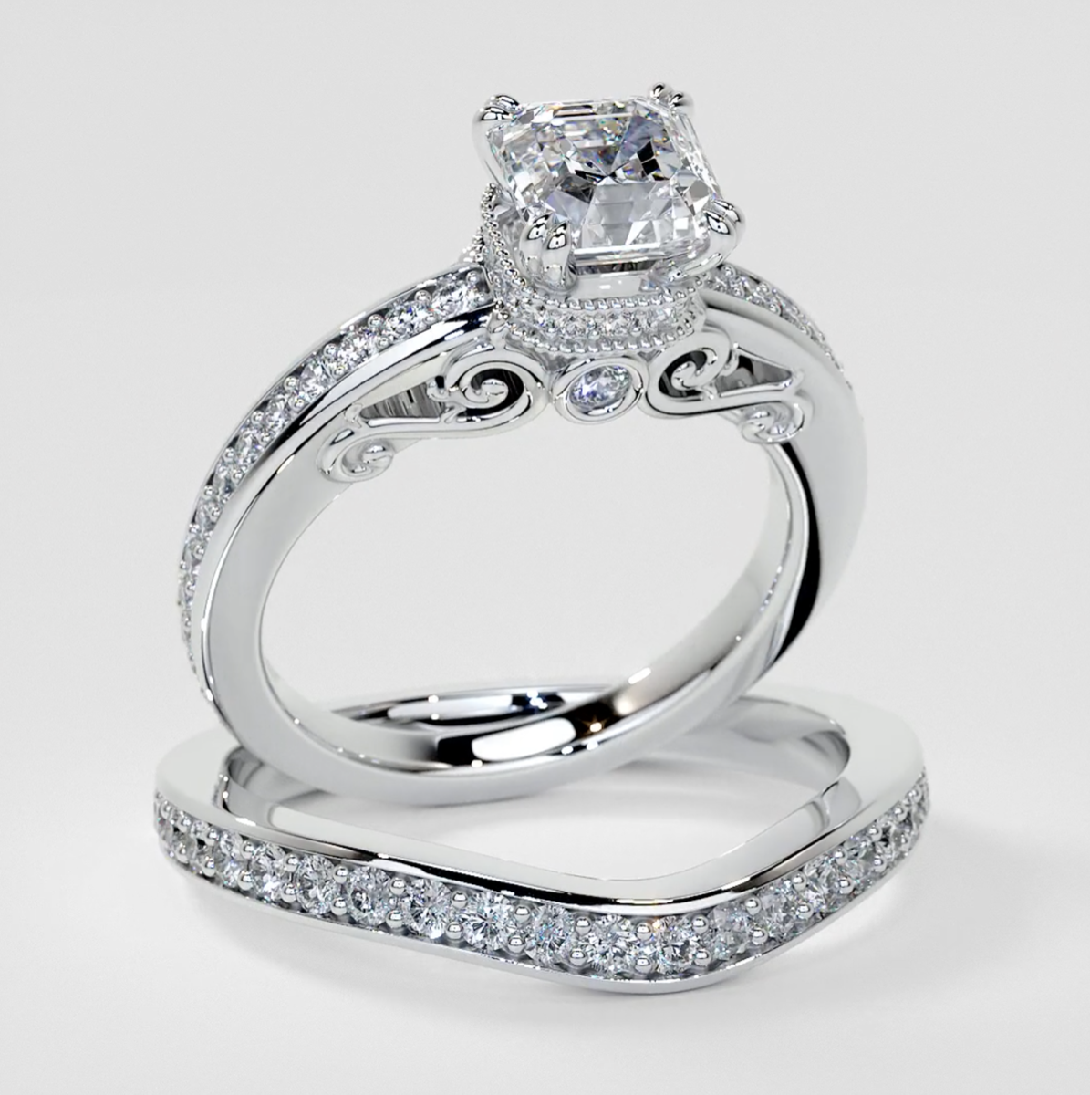1.5Ct Asscher Cut Lab Grown Diamond VVS Clarity | F-Color Engagement Ring in 18K White Gold