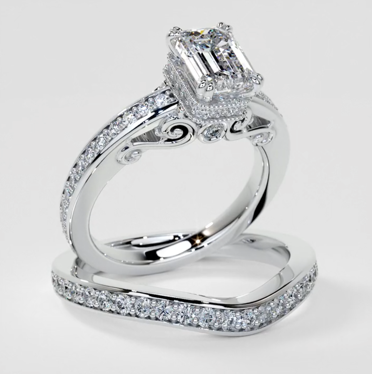 1.5Ct Emerald Cut Lab Grown Diamond VVS Clarity | F-Color Engagement Ring in 18K White Gold
