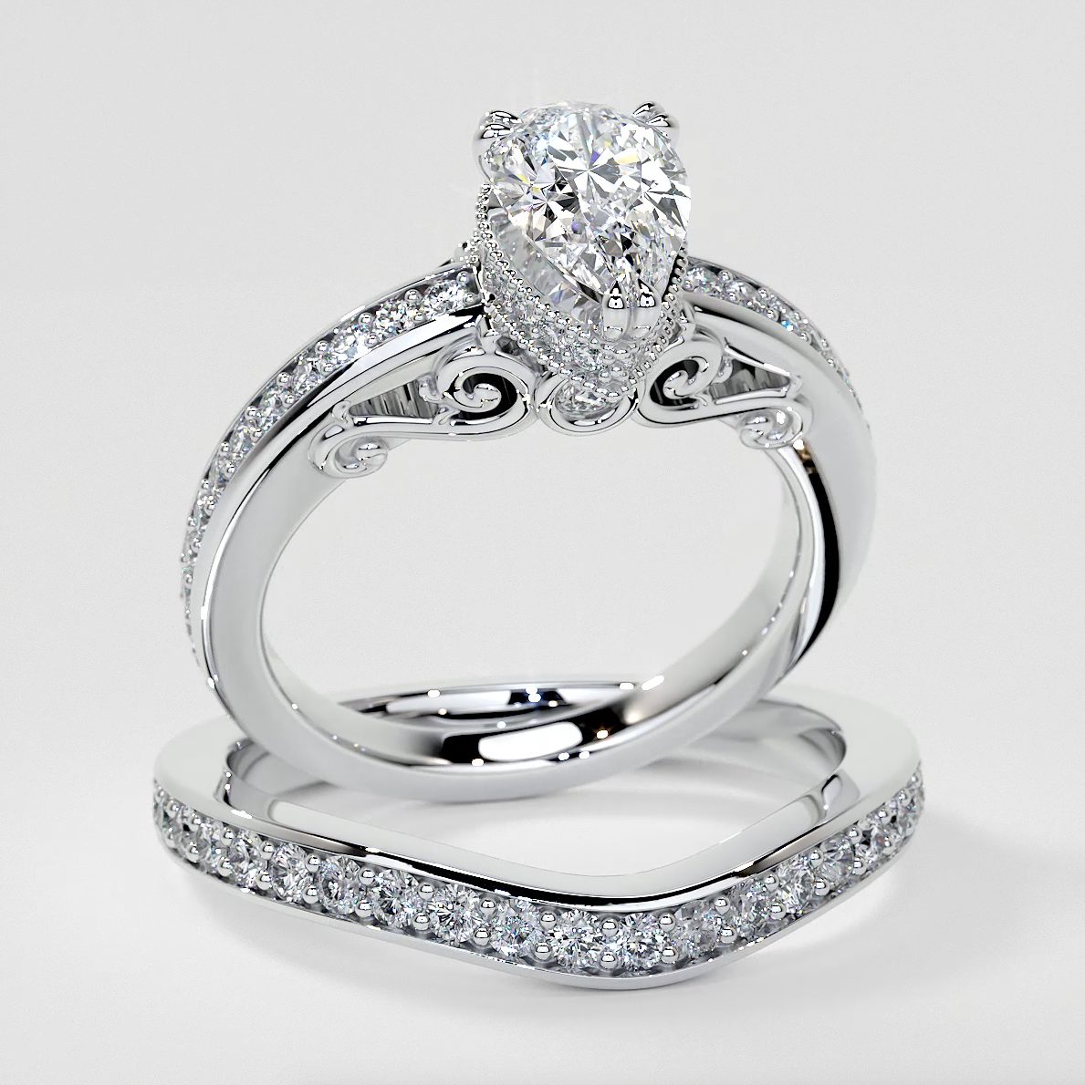 1.5Ct Pear Cut Lab Grown Diamond VVS Clarity  | F-Color Engagement Ring in 18K White Gold