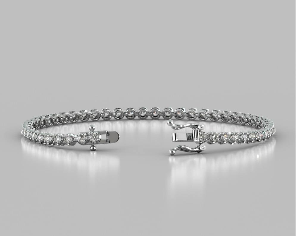 Silver bracelet with clear stones on a gray background