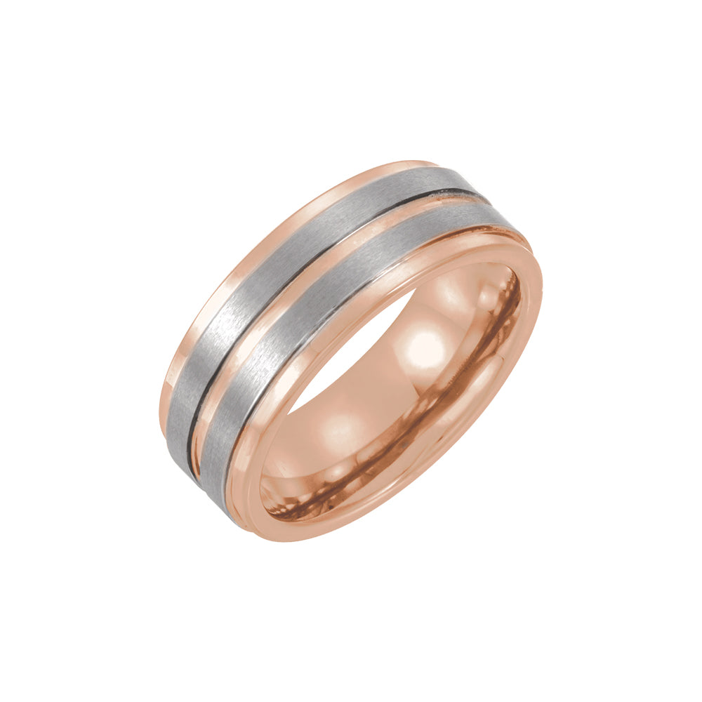 18K Rose Gold PVD Tungsten 8 mm Grooved Band